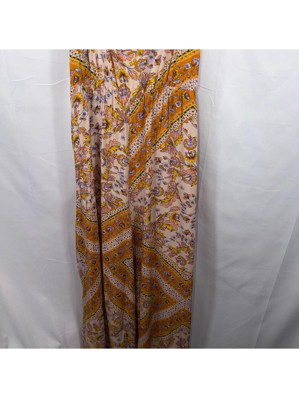 Jaase Boho Floral Maxi Dress Women’s Size Medium Yellow Pink Spaghetti Strap - Picture 3 of 7